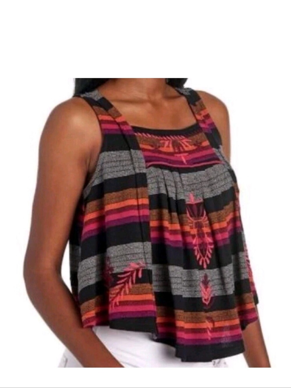 Free People XS Vintage Striped Swing Tank Top Aztec Crop Western #7000
